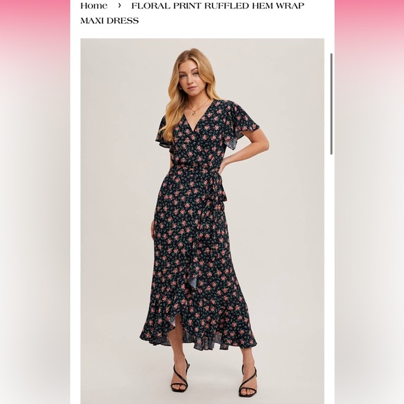 FLORAL PRINT RUFFLED HEM WRAP MAXI DRESS - Picture 1 of 2